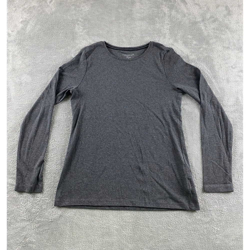 Charter Club Luxury Gray Pima Cotton Long Sleeve Crew Neck Tee Shirt Womens M